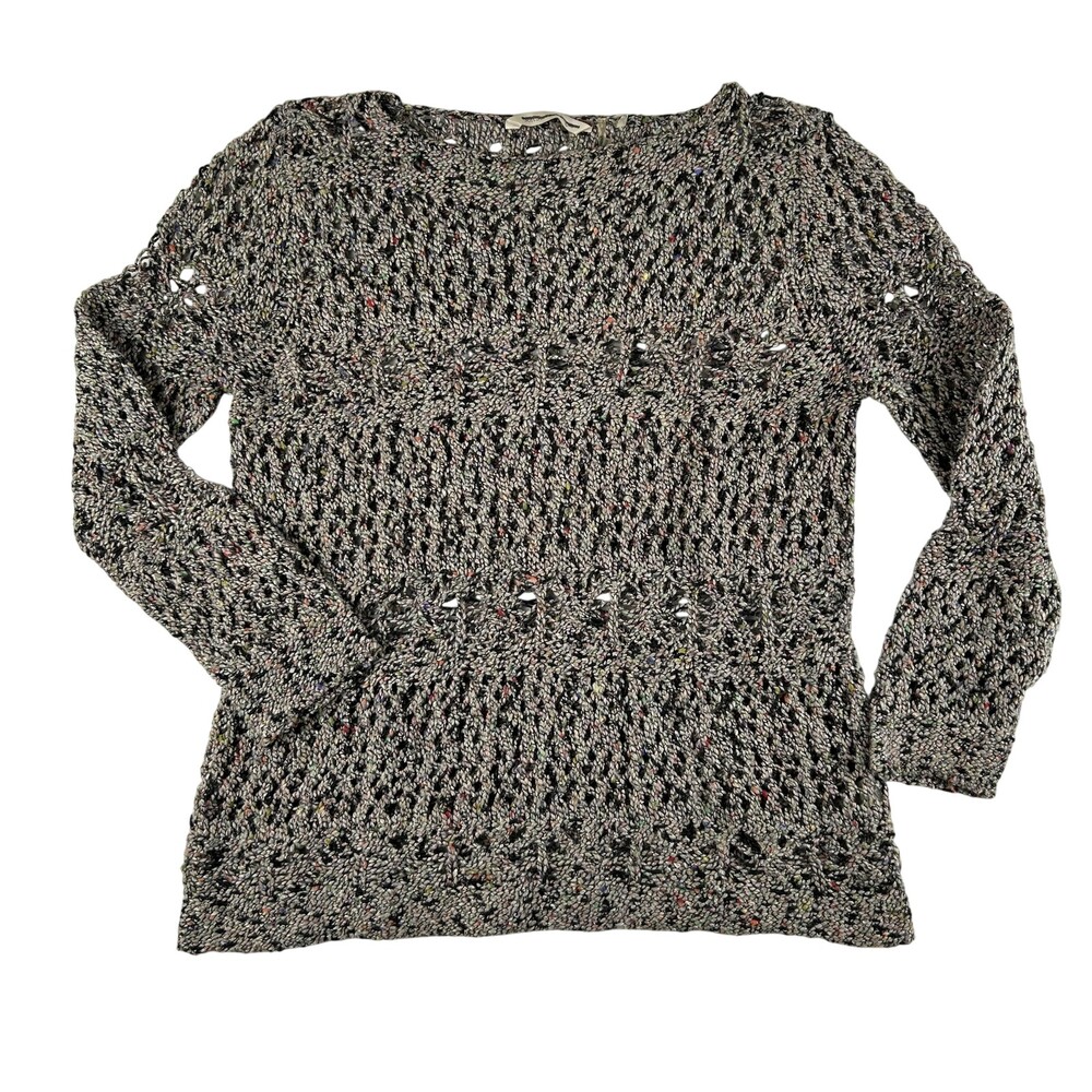 Soft Surroundings Sweater Womens Medium Gray Open Knit Tunic Wool Blend Crewneck